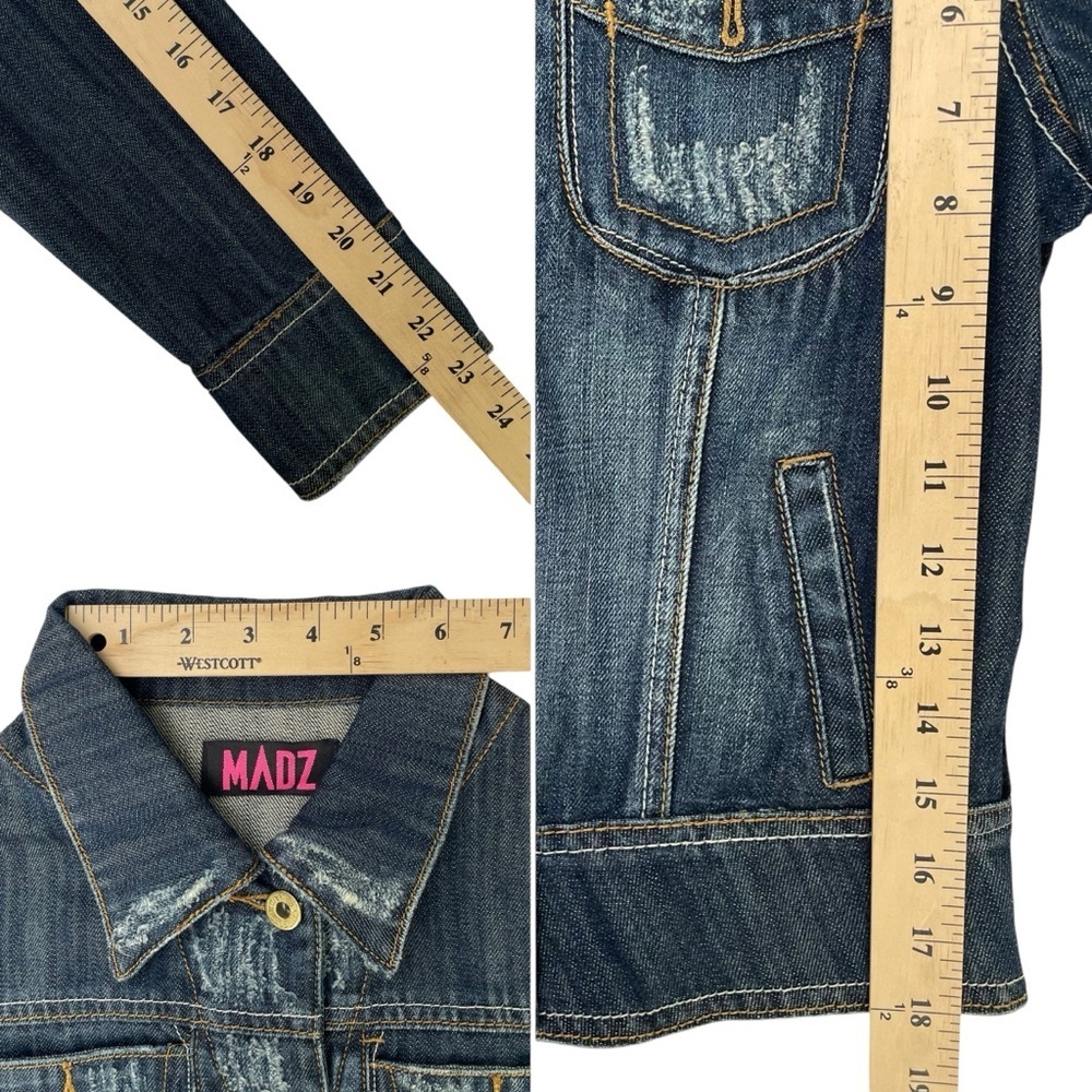 Custom Boho Chic Denim Jacket – Lion Velvet Back Detail, XS/S Form Fitting - Picture 17 of 17